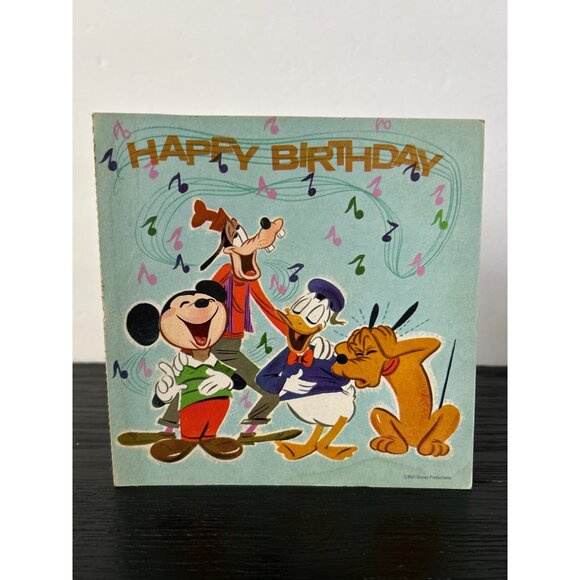 2 VTG Disney Happy Birthday Record Card 33 1/3 RPM Mickey Donald Goofy & Pluto - Picture 2 of 6